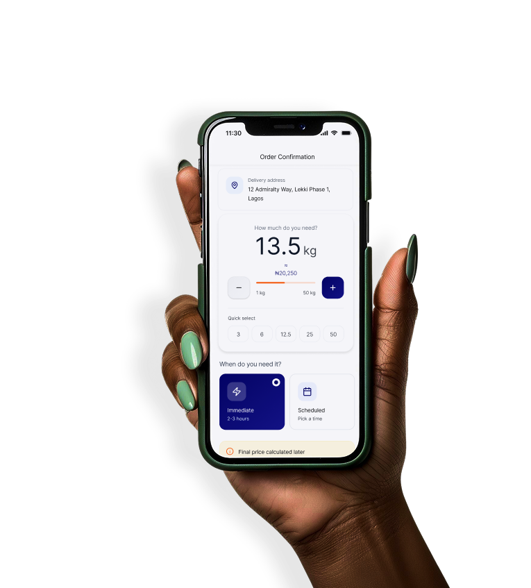 Leeta mobile app showing cooking gas order interface